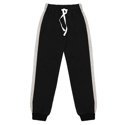 Спортивные брюки для мальчика чёрного цвета с лампасами 83975-МОС21