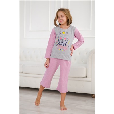 Пижама детская из футера Кисонька розовая березка