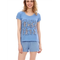 Пижама женская "Мышки"(шорты)-цвет голубой