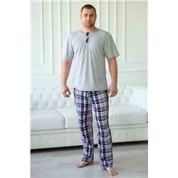 Пижама мужская из футболки с коротким рукавом и брюк из кулирки Француа клетка макси