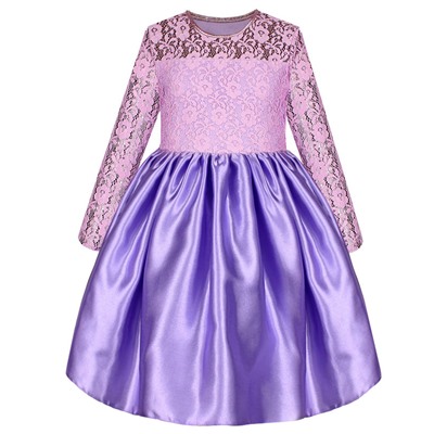 Сиреневое нарядное платье для девочки с гипюром 84171-ДН19