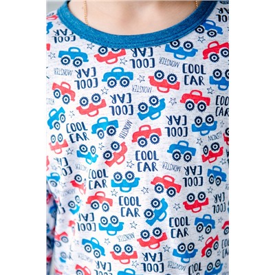 Пижама для мальчика из кулирки Машинки серый
